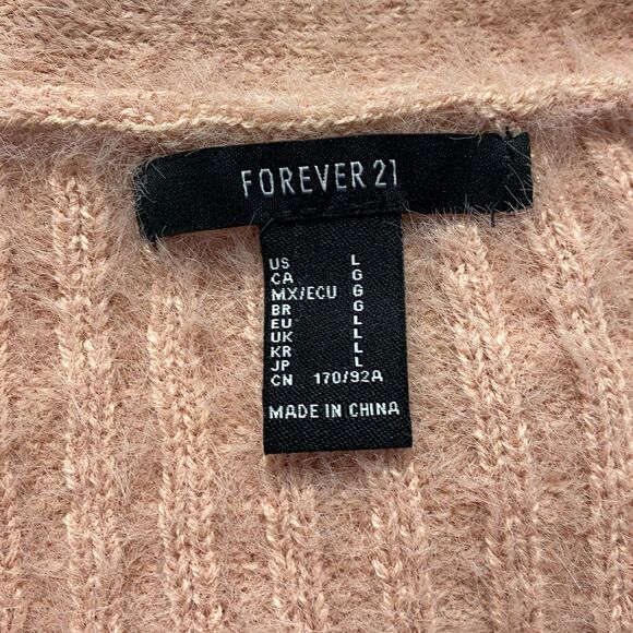 Forever 21 Ribbed Knit Fuzzy Crop Cardigan Sweater Women's Size Large - Picture 3 of 7